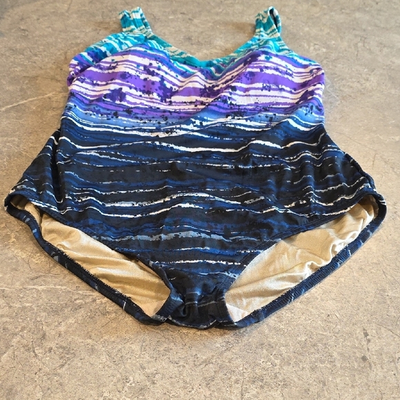 (J35) Delta Burke Blue and Purple One Piece Swimsuit - Picture 2 of 7